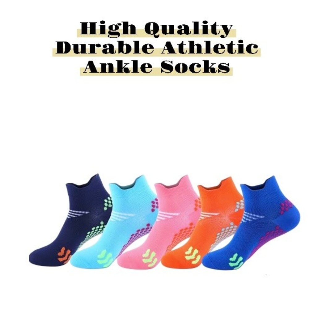 High Quality Athletic Low Cut Ankle Socks LARGE Tab Colorful Wicking 5 PAIRS NEW